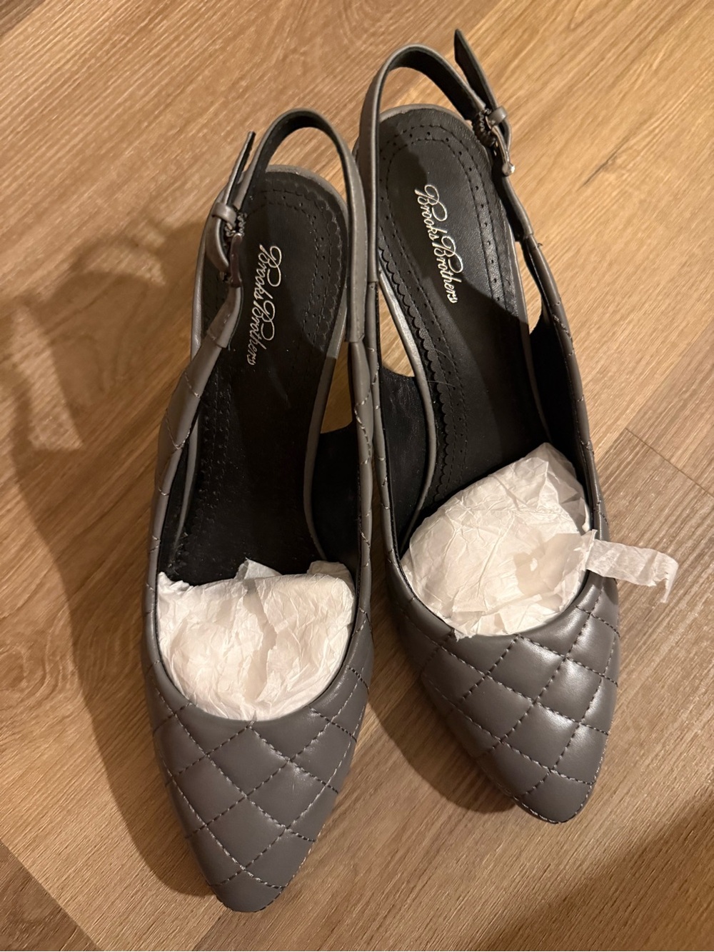 Brooks Brothers Quilted Pointed Slingback Flats - Gray